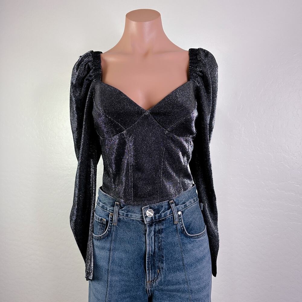 Gianni Bini Andie Metallic Top Blouse Whimsigoth Fairycore Fairy sz Black 6 NWT